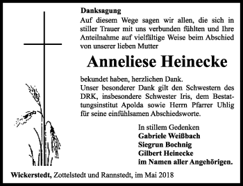 Traueranzeige von Anneliese Heinecke von Thüringer Allgemeine, Thüringische Landeszeitung