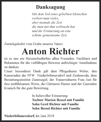 Traueranzeige von Anton Richter von Ostthüringer Zeitung