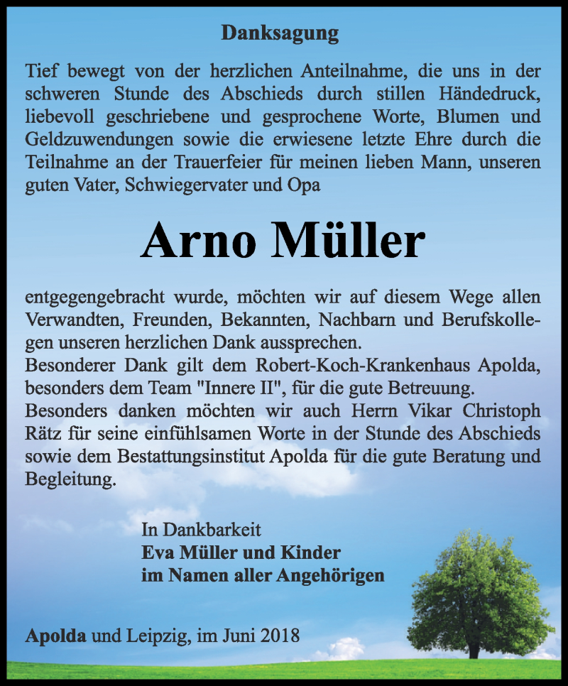 Traueranzeigen von Arno Müller trauerinthueringen.de