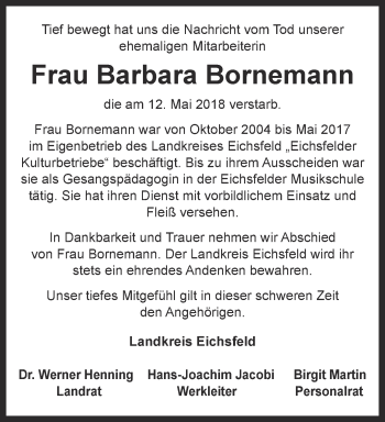 Traueranzeige von Barbara Bornemann von Thüringer Allgemeine