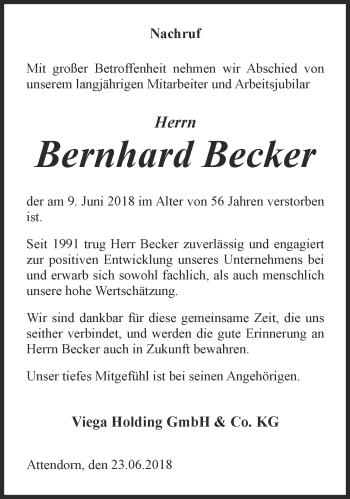 Traueranzeige von Bernhard Becker von Thüringer Allgemeine, Thüringische Landeszeitung