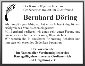 Traueranzeige von Bernhard Döring von Thüringer Allgemeine