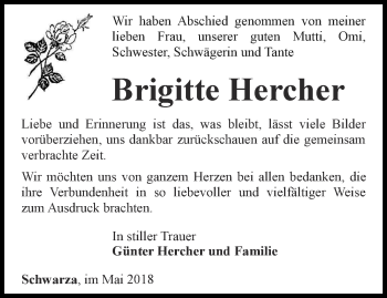 Traueranzeige von Brigitte Hercher von Ostthüringer Zeitung