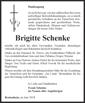 Traueranzeige von Brigitte Schenke