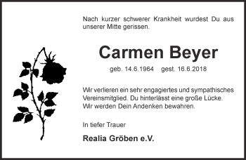 Traueranzeige von Carmen Beyer von Ostthüringer Zeitung