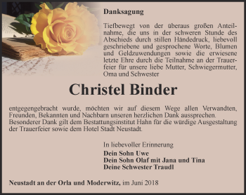 Traueranzeige von Christel Binder