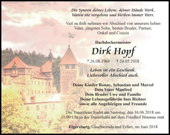 Traueranzeige von Dirk Hopf von Thüringer Allgemeine