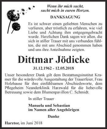 Traueranzeige von Dittmar Jödicke von Thüringer Allgemeine