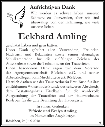 Traueranzeige von Eckhard Amling von Thüringer Allgemeine