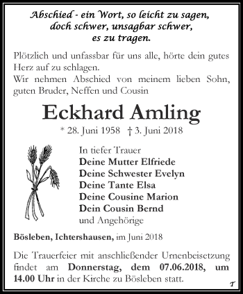 Traueranzeige von Eckhard Amling von Thüringer Allgemeine