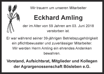 Traueranzeige von Eckhard Amling von Thüringer Allgemeine