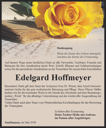 Traueranzeige von Edelgard Hoffmeyer von Thüringer Allgemeine, Thüringische Landeszeitung