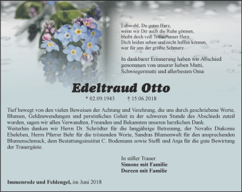 Traueranzeige von Edeltraud Otto von Thüringer Allgemeine