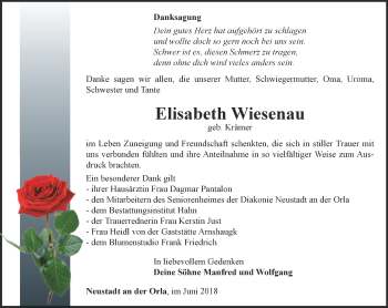 Traueranzeige von Elisabeth Wiesenau