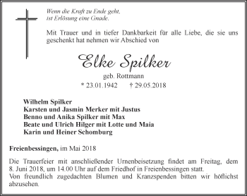 Traueranzeige von Elke Spilker von Thüringer Allgemeine