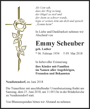 Traueranzeige von Emmy Scheuber von Thüringer Allgemeine, Thüringische Landeszeitung