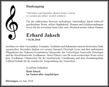 Traueranzeige von Erhard Jaksch von Thüringer Allgemeine