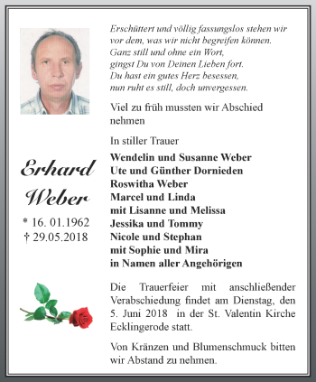 Traueranzeige von Erhard Weber von Thüringer Allgemeine