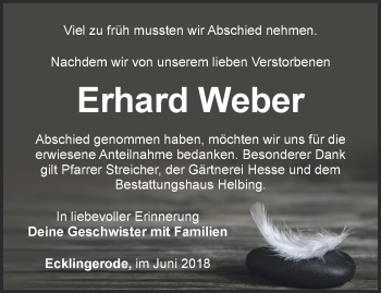 Traueranzeige von Erhard Weber von Thüringer Allgemeine