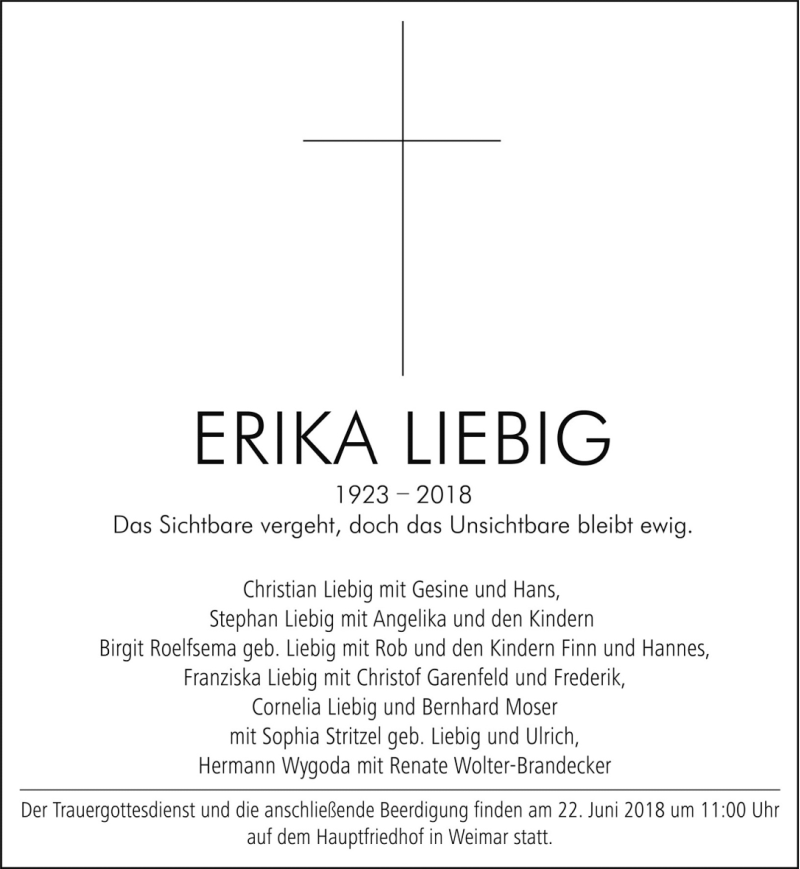 Traueranzeigen von Erika Liebig trauerinthueringen.de
