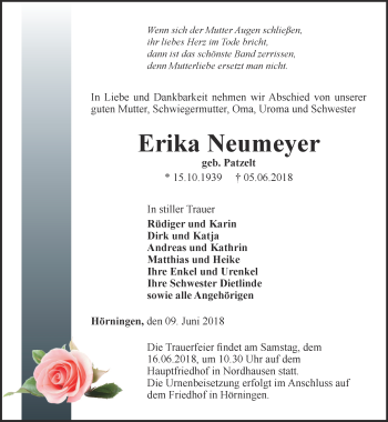 Traueranzeige von Erika Neumeyer von Thüringer Allgemeine