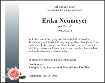 Traueranzeige von Erika Neumeyer von Thüringer Allgemeine