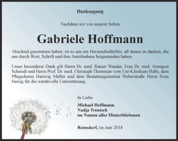 Traueranzeige von Gabriele Hoffmann