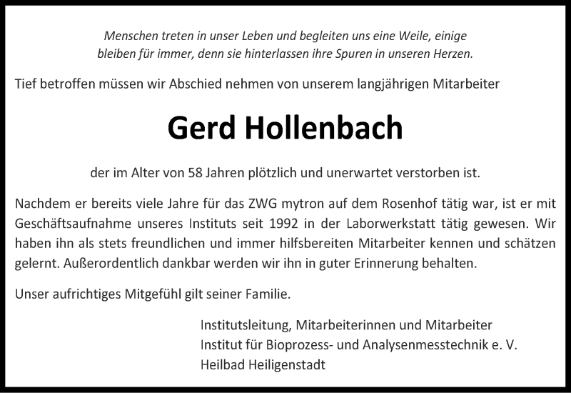  Traueranzeige für Gerd Hollenbach vom 30.06.2018 aus Thüringer Allgemeine