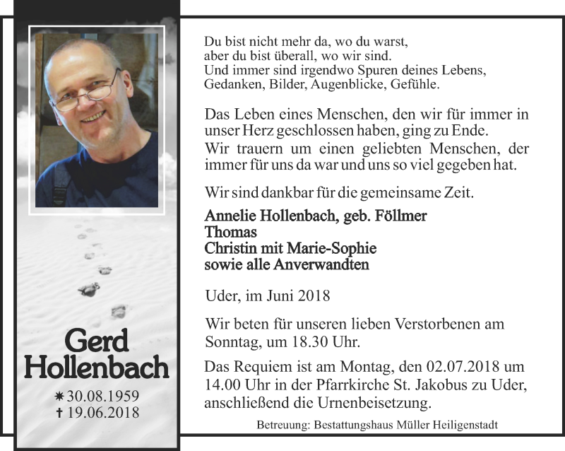  Traueranzeige für Gerd Hollenbach vom 28.06.2018 aus Thüringer Allgemeine