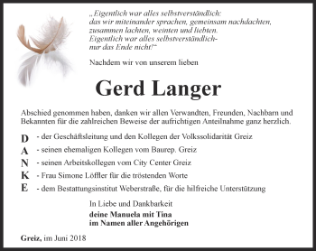 Traueranzeige von Gerd Langer