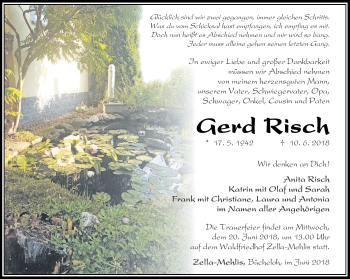 Traueranzeige von Gerd Risch von Thüringer Allgemeine