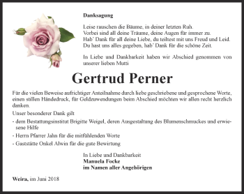 Traueranzeige von Gertrud Perner von Ostthüringer Zeitung