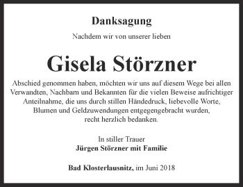 Traueranzeige von Gisela Störzner von Ostthüringer Zeitung