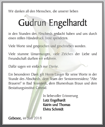 Traueranzeige von Gudrun Engelhardt von Thüringer Allgemeine, Thüringische Landeszeitung