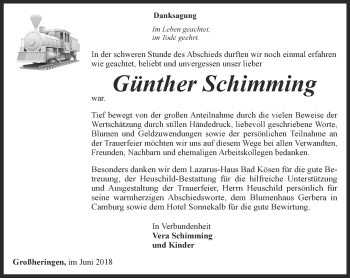 Traueranzeige von Günther Schimming von Thüringer Allgemeine, Thüringische Landeszeitung