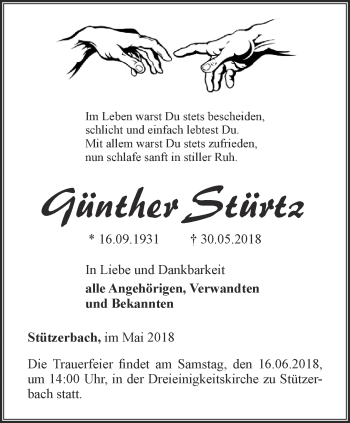 Traueranzeige von Günther Stürtz von Thüringer Allgemeine