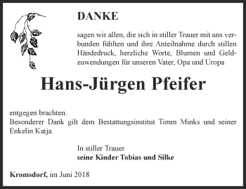 Traueranzeige von Hans-Jürgen Pfeifer von Thüringer Allgemeine, Thüringische Landeszeitung