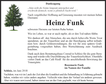 Traueranzeige von Hein Funk von Ostthüringer Zeitung