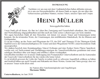 Traueranzeige von Heini Müller