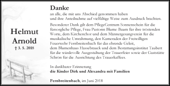 Traueranzeige von Helmut Arnold von Thüringer Allgemeine, Thüringische Landeszeitung