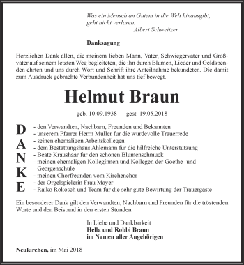 Traueranzeige von Helmut Braun von Thüringer Allgemeine, Thüringische Landeszeitung