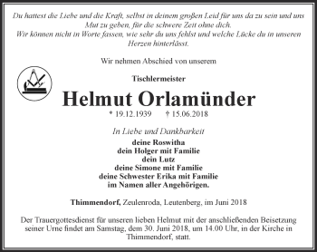 Traueranzeige von Helmut Orlamünder von Ostthüringer Zeitung