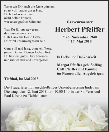 Traueranzeige von Herbert Pfeiffer von Thüringer Allgemeine, Thüringische Landeszeitung