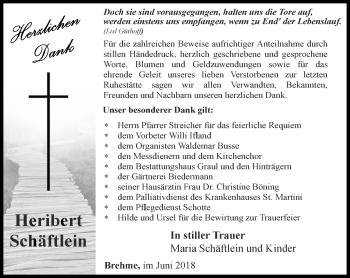 Traueranzeige von Heribert Schäftlein von Thüringer Allgemeine