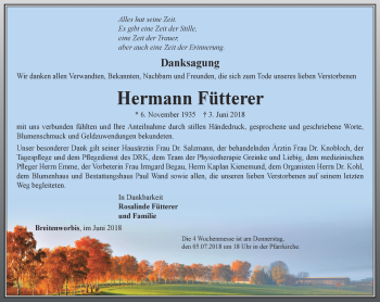 Traueranzeige von Hermann Fütterer von Thüringer Allgemeine