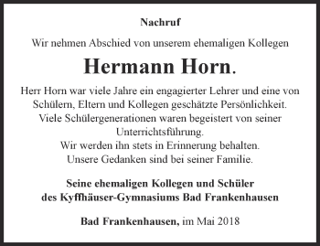 Traueranzeige von Hermann Horn von Thüringer Allgemeine