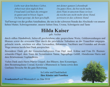 Traueranzeige von Hilda Kaiser von Ostthüringer Zeitung