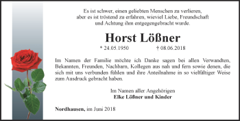 Traueranzeige von Horst Lößner von Thüringer Allgemeine