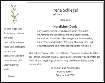 Traueranzeige von Irene Schlegel von Ostthüringer Zeitung