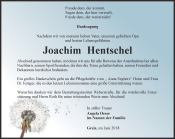 Traueranzeige von Joachim Hentschel